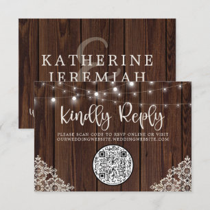 QR Code Bois Chaîne Lumières Dentelle Mariage RSVP