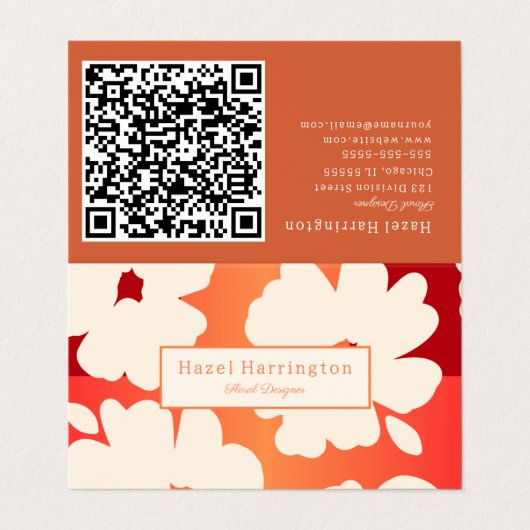 QR Code Bold Floral Folal Carte de visite plié (Extérieur déplié)