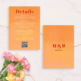 QR Code Bold Modern Orange Sunset Wedding Details Informatiekaartje