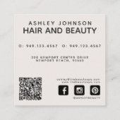 QR Code Botanische Blush Zwart Script Naam Vierkan Vierkante Visitekaartje (Achterkant)