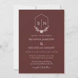 QR-code Botanische monogram Bourgogne bruiloft Kaart