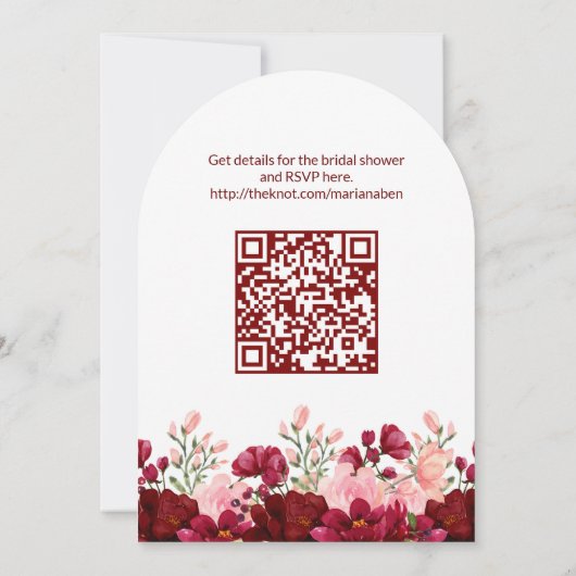 QR Code Bourgogne Roze Bloemen Koppels Douche Kaart (Achterkant)