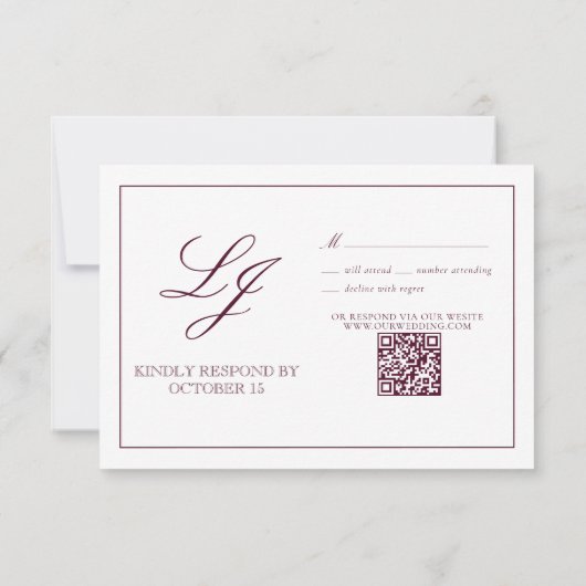 QR Code Bourgogne Script Monogramme Mariage RSVP (Dos)