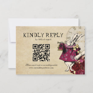 QR Code Bourgondië Alice in Wonderland Trouwen RSVP Kaartje