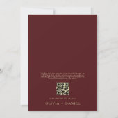 QR Code Bourgondië & Goud Monogram Bladbruiloft Kaart (Achterkant)