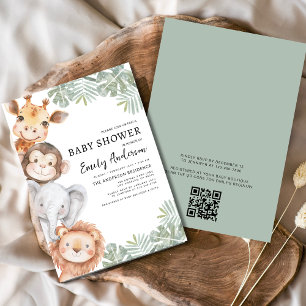 QR Code Boys Safari Animals Baby shower Kaart
