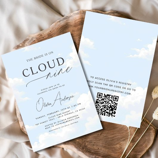 QR Code Bride staat op Cloud Nine Vrijgezellenfees Kaart