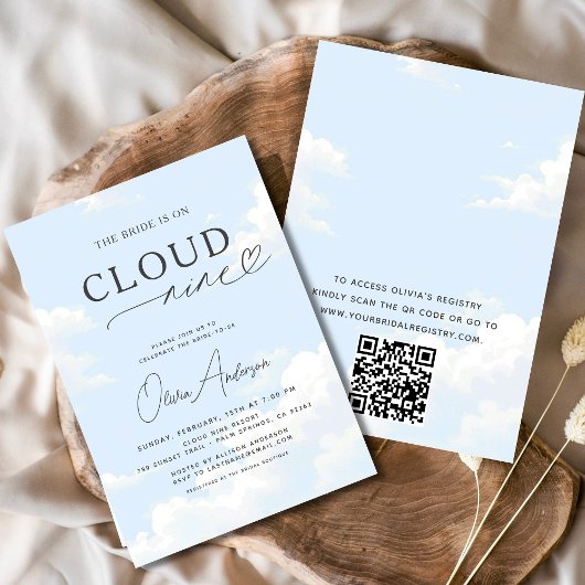 QR Code Bride staat op Cloud Nine Vrijgezellenfees Kaart