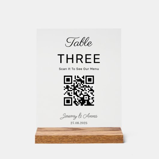 QR Code Bruiloft Menu Tafelnummer Kaart Acryl Bord (Voorkant)