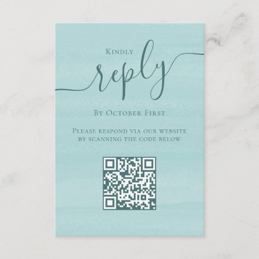 QR Code Bruiloft RSVP Online Eenvoudig Turquoise Informatiekaartje (Voorkant)