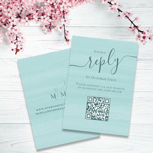 QR Code Bruiloft RSVP Online Eenvoudig Turquoise Informatiekaartje