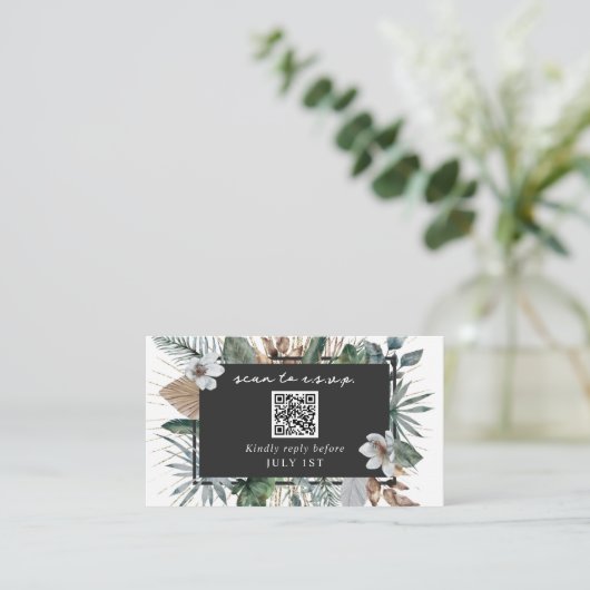 QR-code bruiloft RSVP tropische botanische behuizi Informatiekaartje (Staand voorkant)
