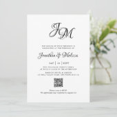 QR Code Budget Monogram Script Foto Bruiloft Kaart (Staand voorkant)