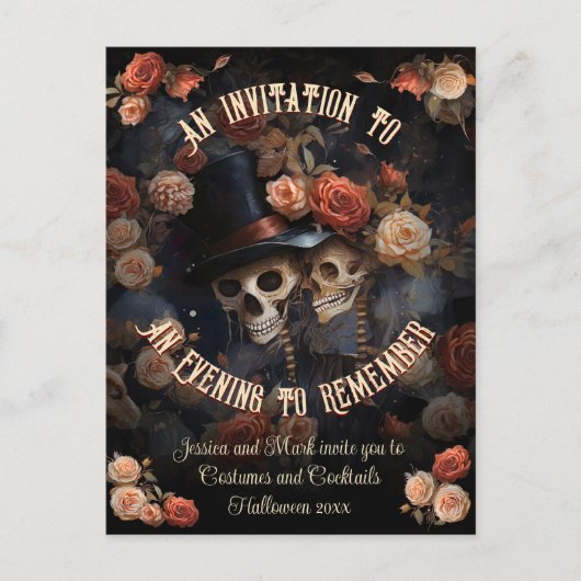 QR Code Budget Skeletten RSVP Halloween Uitnodigin Briefkaart (Voorkant)