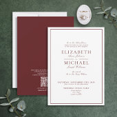 QR-code Burgundy Classic Script Weddenschap Kaart