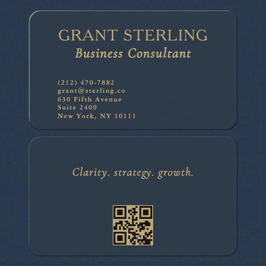 QR Code Business Consultant Navy Blue Gold  Visitekaartje