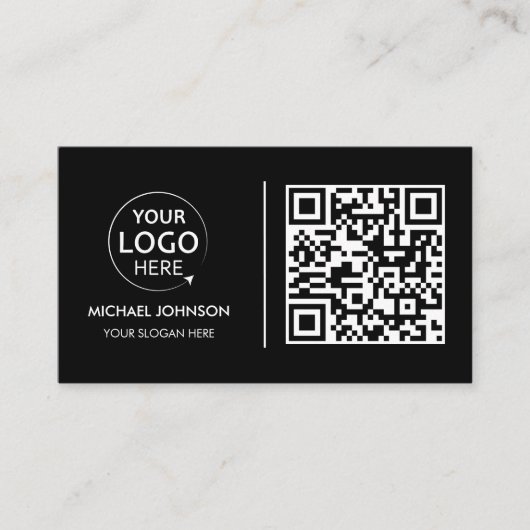 QR Code Business Custom Logo Zwart Modern Visitekaartje (Voorkant)