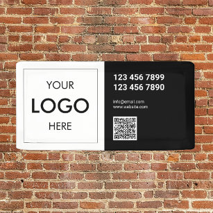 QR Code Business Logo Black en White Spandoek