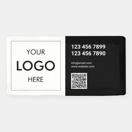QR Code Business Logo Black en White Spandoek (Horizontaal)