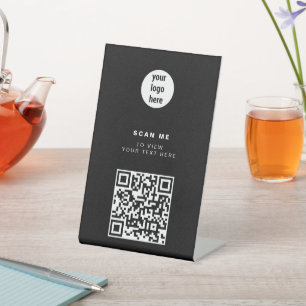 QR Code Business Logo Black Minimalist Business Reclamebord Met Voetstuk
