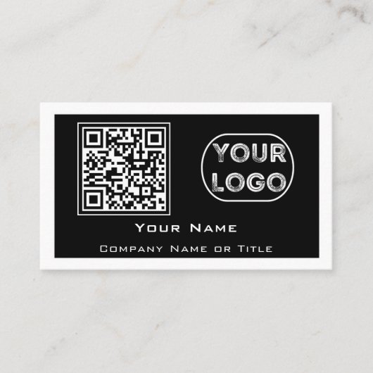 QR Code Business Logo Black minimalist Visitekaartje (Voorkant)