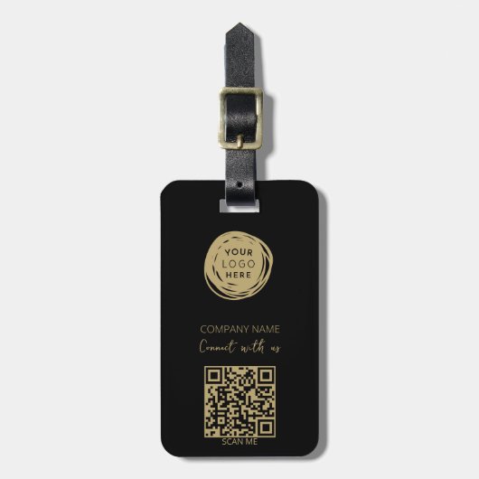 QR Code Business Logo Black Modern Bagagelabel (Voorkant verticaal)