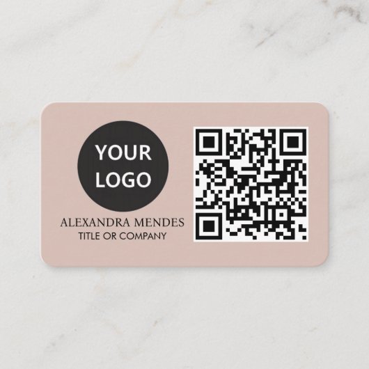 QR Code Business Logo, Boho Beige Professional Visitekaartje (Voorkant)