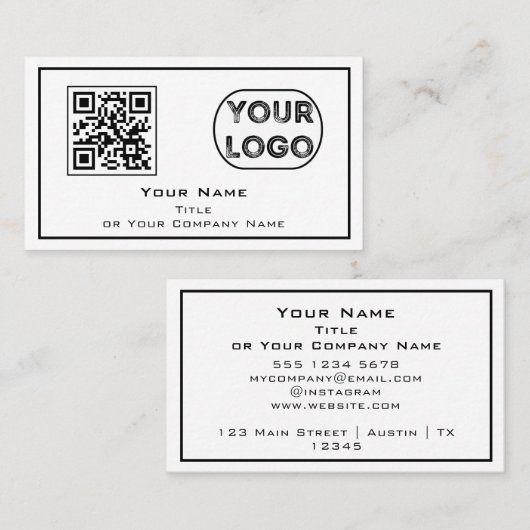QR Code Business Logo minimalistisch wit Visitekaartje (Voorkant / Achterkant)