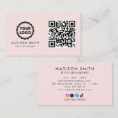 QR Code Business Logo | Modern Blush Pink Visitekaartje (Voorkant / Achterkant)