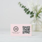 QR Code Business Logo | Modern Blush Pink Visitekaartje (Staand voorkant)