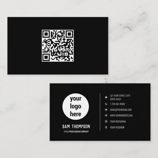 QR Code Business Logo Modern Minimal Visitekaartje (Voorkant / Achterkant)