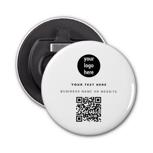 QR Code Business Logo Modern minimalistisch bedrij Button Flesopener (Voorkant)