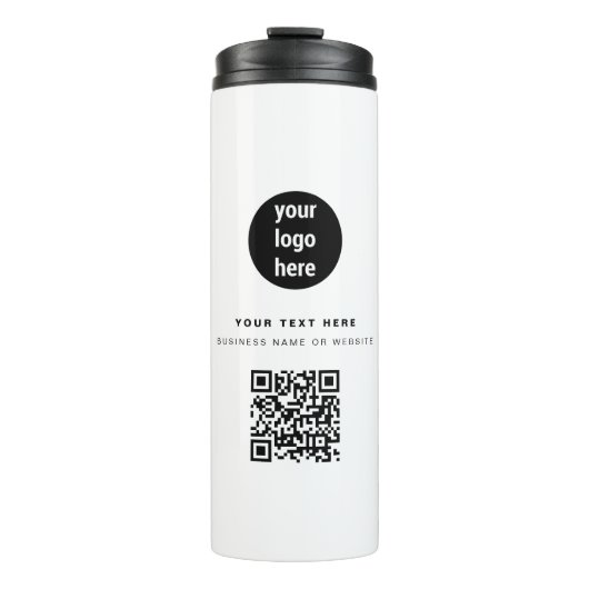 QR-code Business Logo Modern minimalistisch wit Thermosbeker (Voorkant)