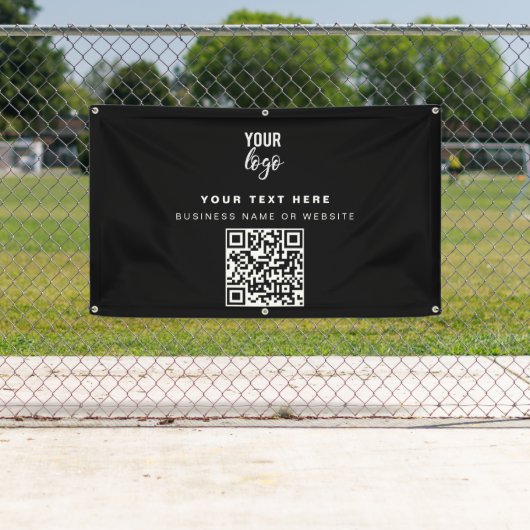 QR-code Business Logo Modern minimalistisch zwart Spandoek (Insitu)