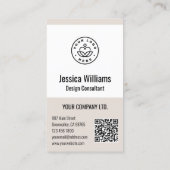 QR Code Business Logo Modern Professional Beige Visitekaartje (Achterkant)