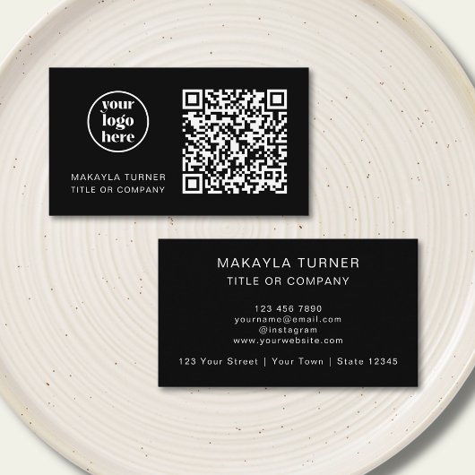 QR Code Business Logo Modern Professional Black Visitekaartje