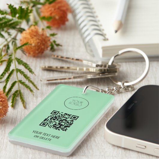 QR Code Business Logo Professional Mint Green Sleutelhanger (Voorkant Rechts)