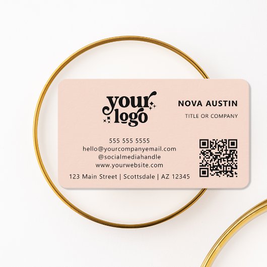QR Code Business Logo Professional Modern Roze Visitekaartje