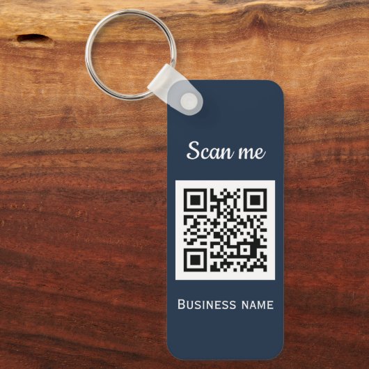 QR Code Business Logo Professional Navy Blue Sleutelhanger (Voorkant)