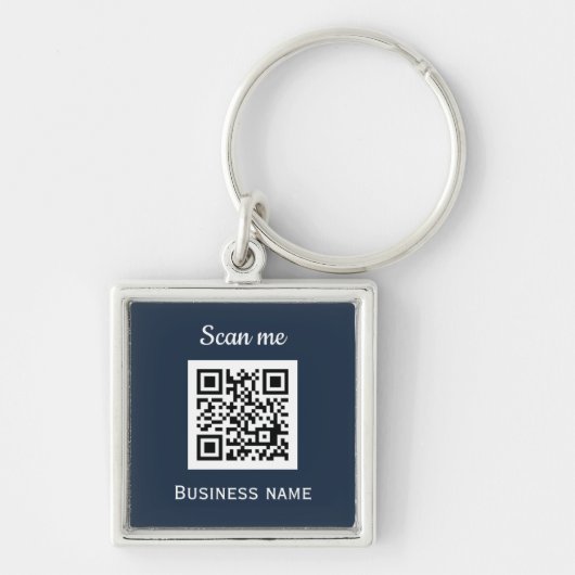 QR Code Business Logo Professional Navy Blue Sleutelhanger (Voorkant)