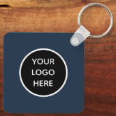 QR Code Business Logo Professional Navy Blue Sleutelhanger (Achterkant)