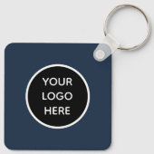QR Code Business Logo Professional Navy Blue Sleutelhanger (Achterkant)