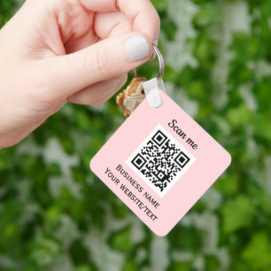 QR Code Business Logo Professional Roze Sleutelhanger