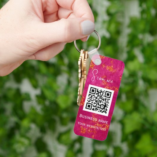 QR Code Business Logo Professional Roze Sleutelhanger (Hand)