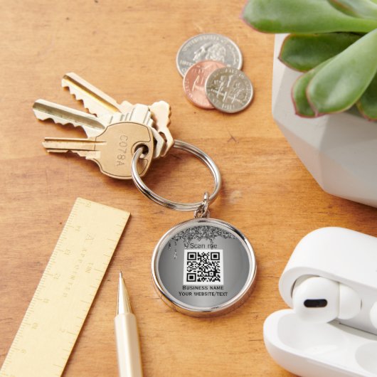 QR Code Business Logo Professional Silver Sleutelhanger (Bureau)