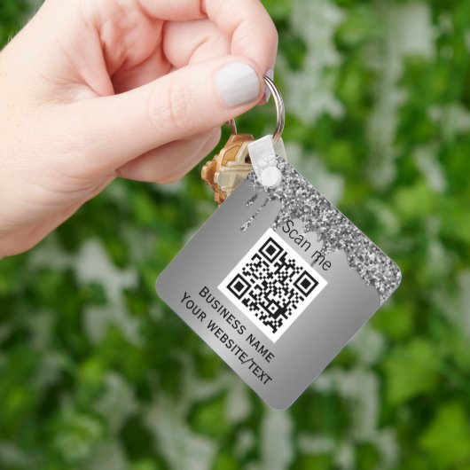 QR Code Business Logo Professional Silver Sleutelhanger (Hand)