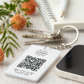 QR-code | Business Logo Professional Simple White Sleutelhanger (Voorkant Rechts)