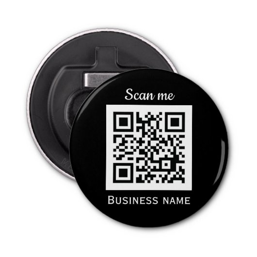 QR Code Business Logo Professional Zwart Modern Button Flesopener (Voorkant)