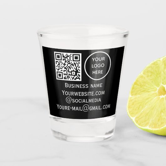 QR Code Business Logo Professional Zwart Modern Shot Glas (Voorkant)