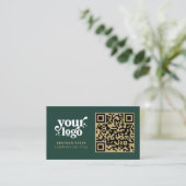 QR Code Business Logo Professioneel Modern Groen Visitekaartje (Staand voorkant)